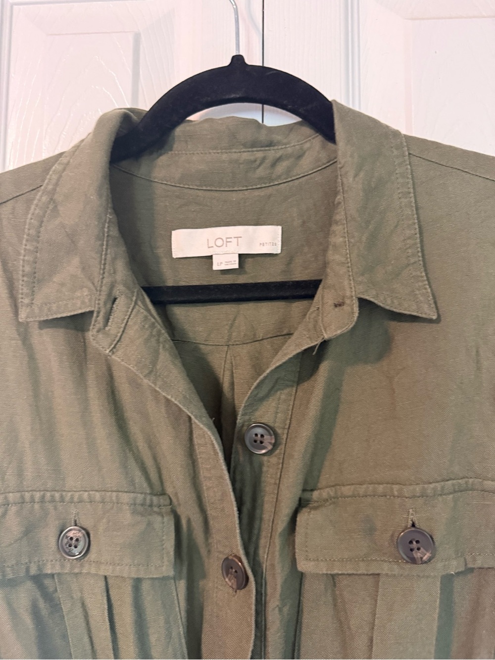 LOFT Olive Linen Utility Jumpsuit - Picture 4 of 6